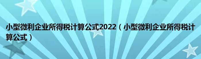 小型微利企业所得税计算公式2022（小型微利企业所得税计算公式）