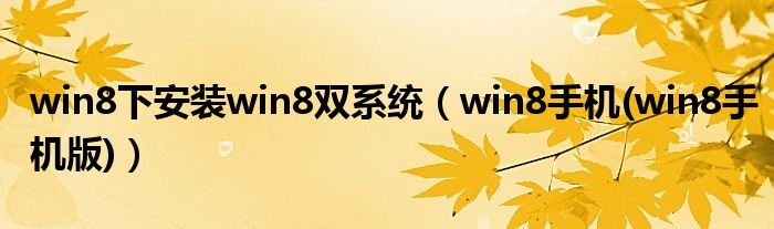win8下安装win8双系统（win8手机(win8手机版)）